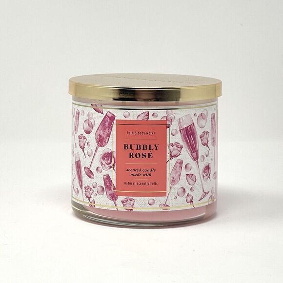 Bath & Body Works BUBBLY ROSE 3 Wick Candle New Unburned Pink 14.5oz - Picture 1 of 4